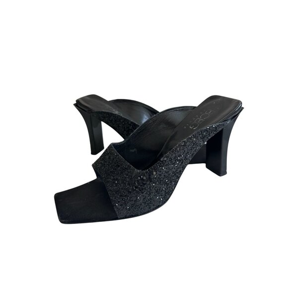 BCBGMAXAZRIA Black Glitter Y2K Square Toe Heels Size 9 - Picture 3 of 7